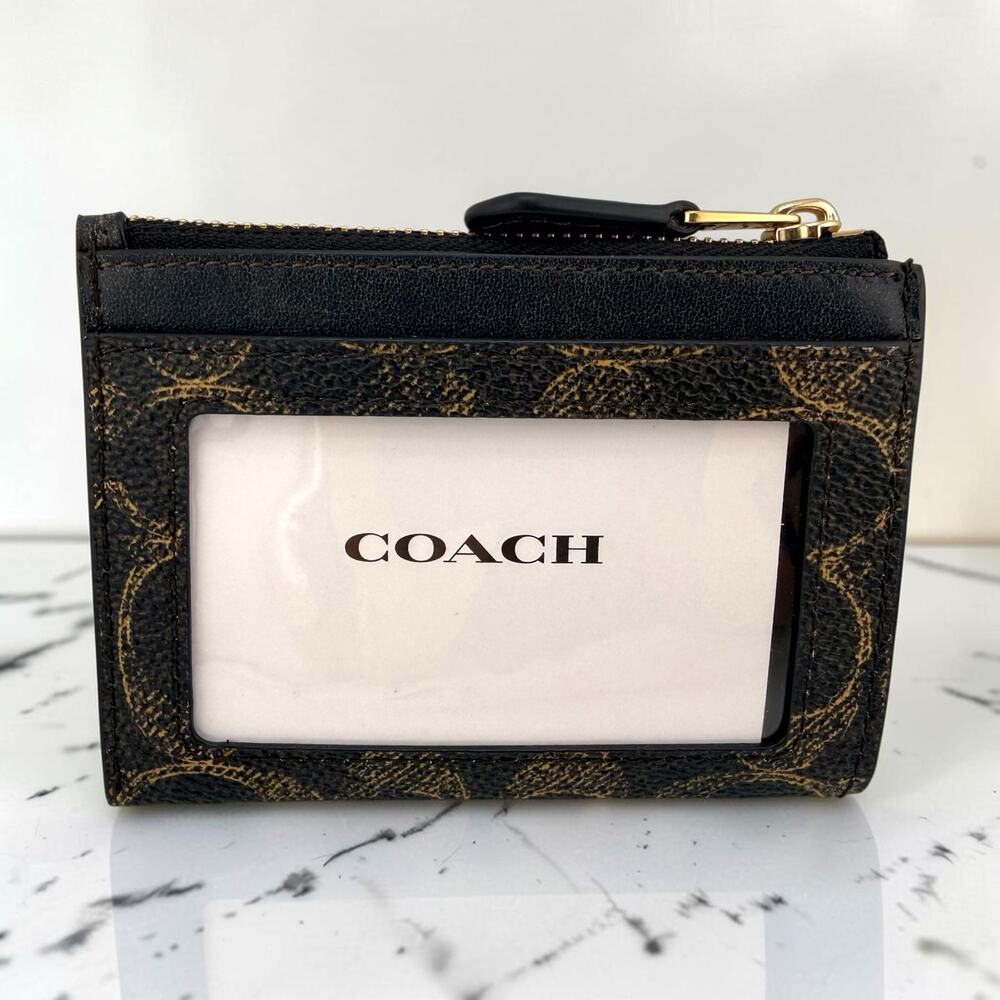 NWT Coach Mini Skinny ID Case Loved Signature Canvas Gold Brown CEI20 Wallet - Picture 2 of 5